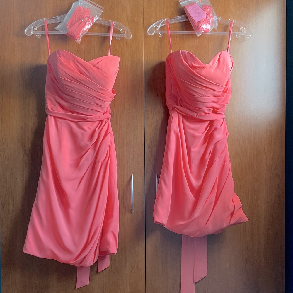 Two Coral Chiffon Bridesmaids Dresses - Perfect condition - Summer Wedding